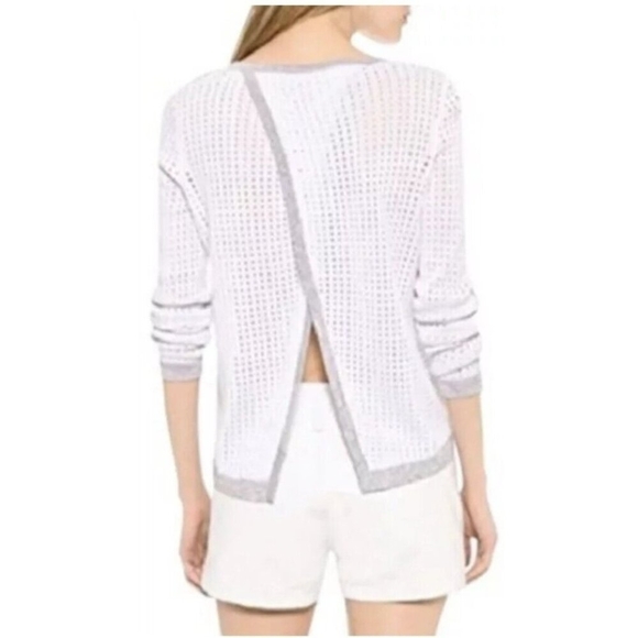 rag & bone Arianna Perforated Split-Back Sweater White with Gray Trim Size XXS - Picture 1 of 11
